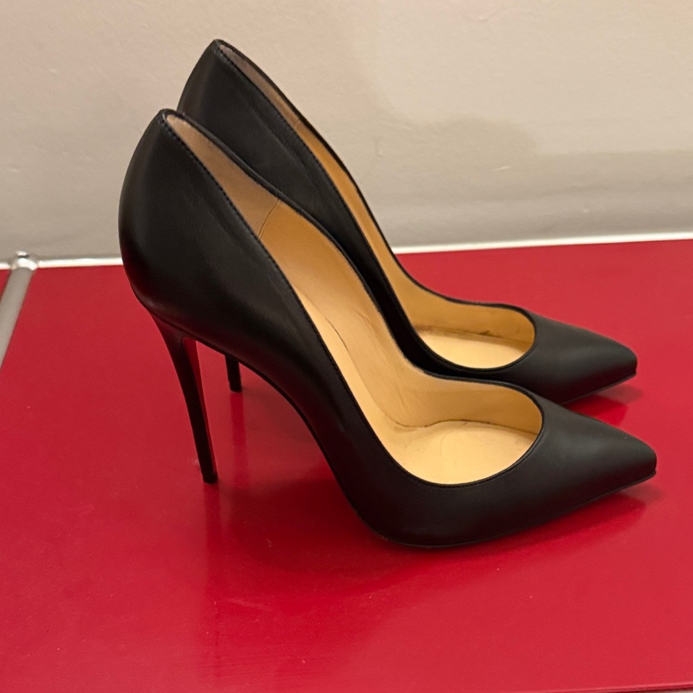 Christian Louboutin PIGALLE FOLLIES Black Leather Pointed-Toe Stiletto Pumps - Picture 3 of 10